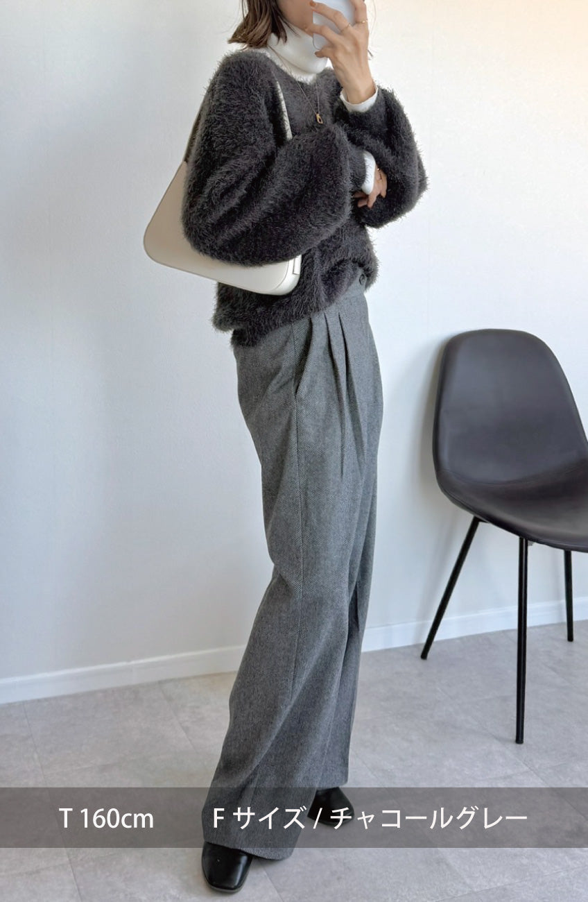 ダブルフェイスシャギーランタンスリーブプルオーバー