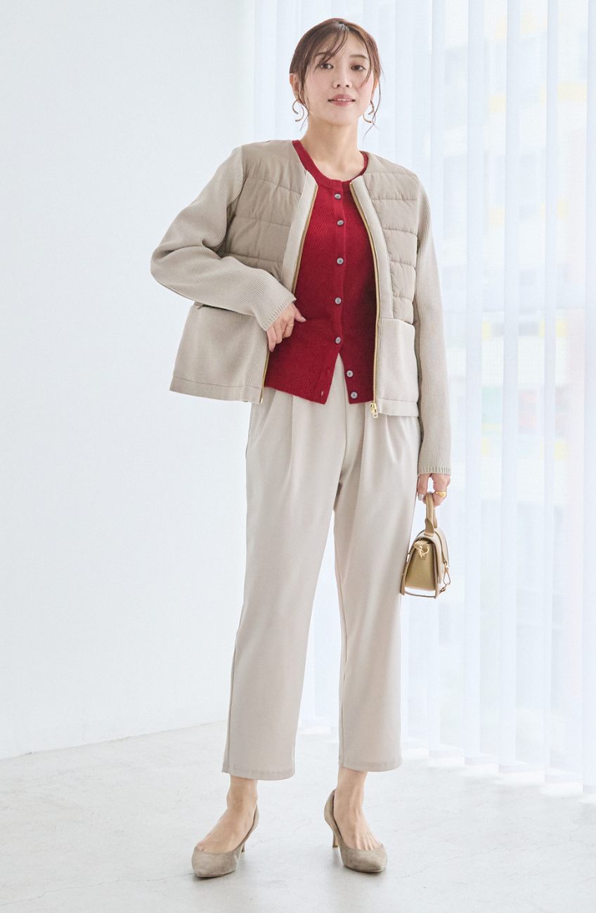 中綿×ニット切替ノーカラージャケット