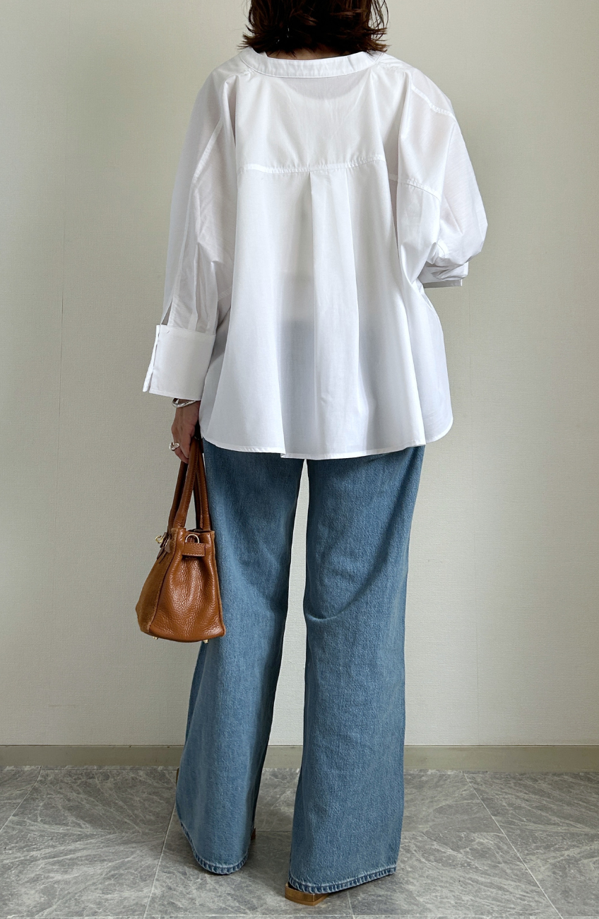 [acoさんコラボ] ノーカラーダブルカフスブラウス