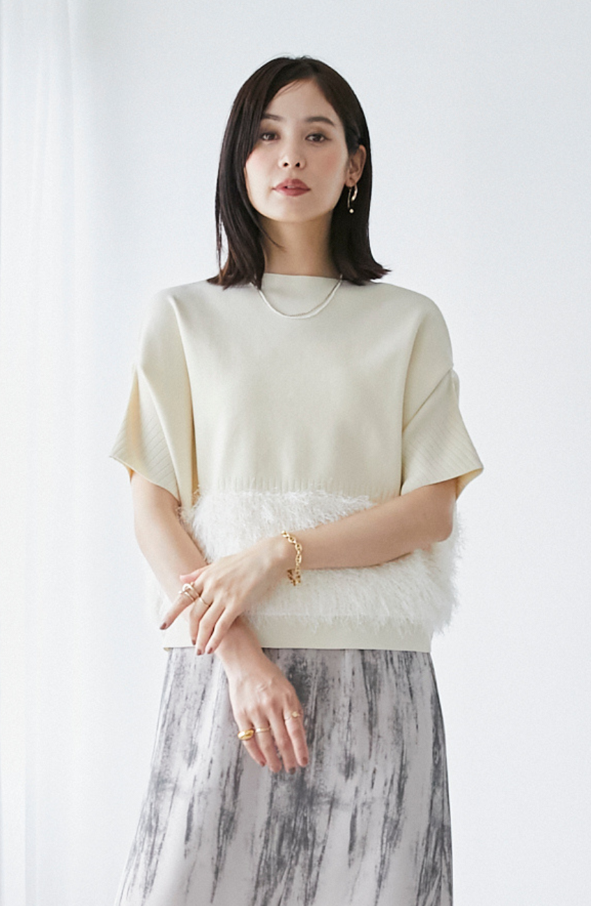 見切り品！冬物　hanahana 裏シャギー　オシャレなデザイン　プルオーバー セール】 ニット ＆ 裏シャギー 切替プルオーバー （ニット