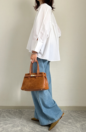 [acoさんコラボ] ノーカラーダブルカフスブラウス