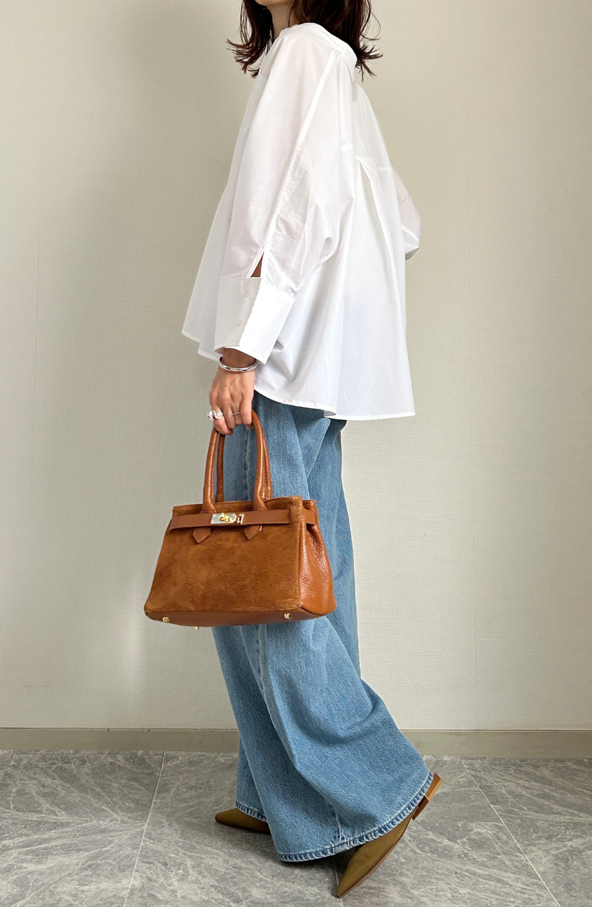 [acoさんコラボ] ノーカラーダブルカフスブラウス