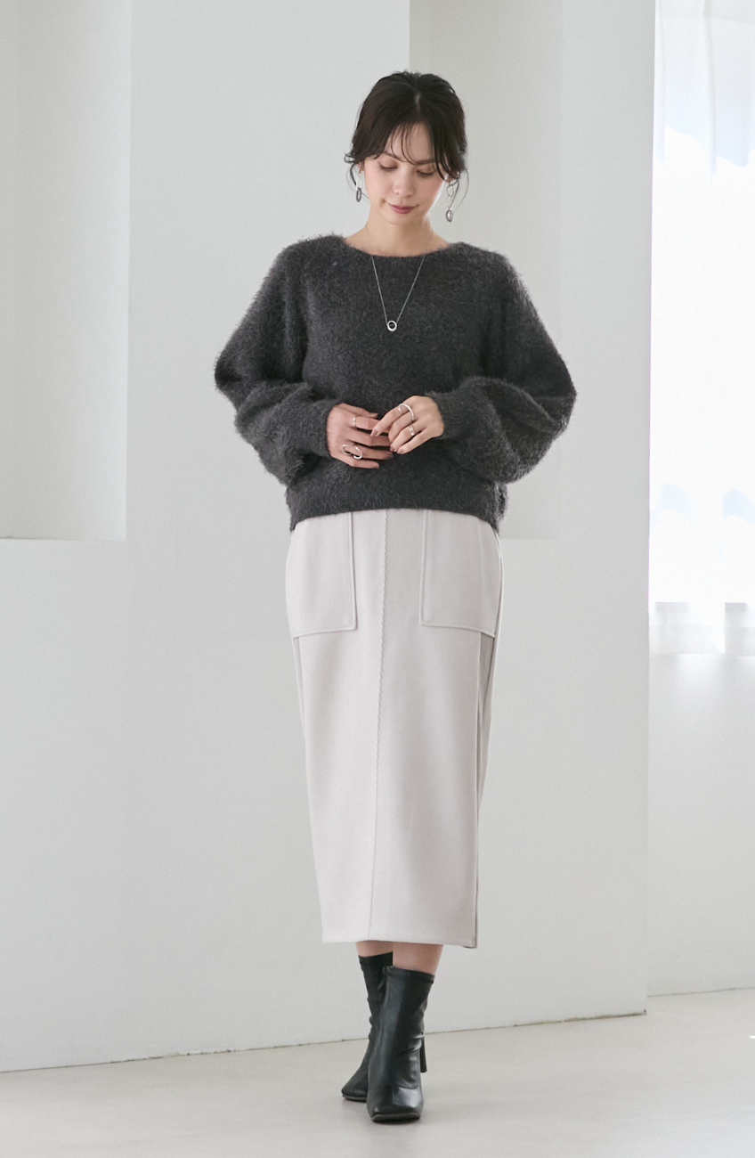 ダブルフェイスシャギーランタンスリーブプルオーバー