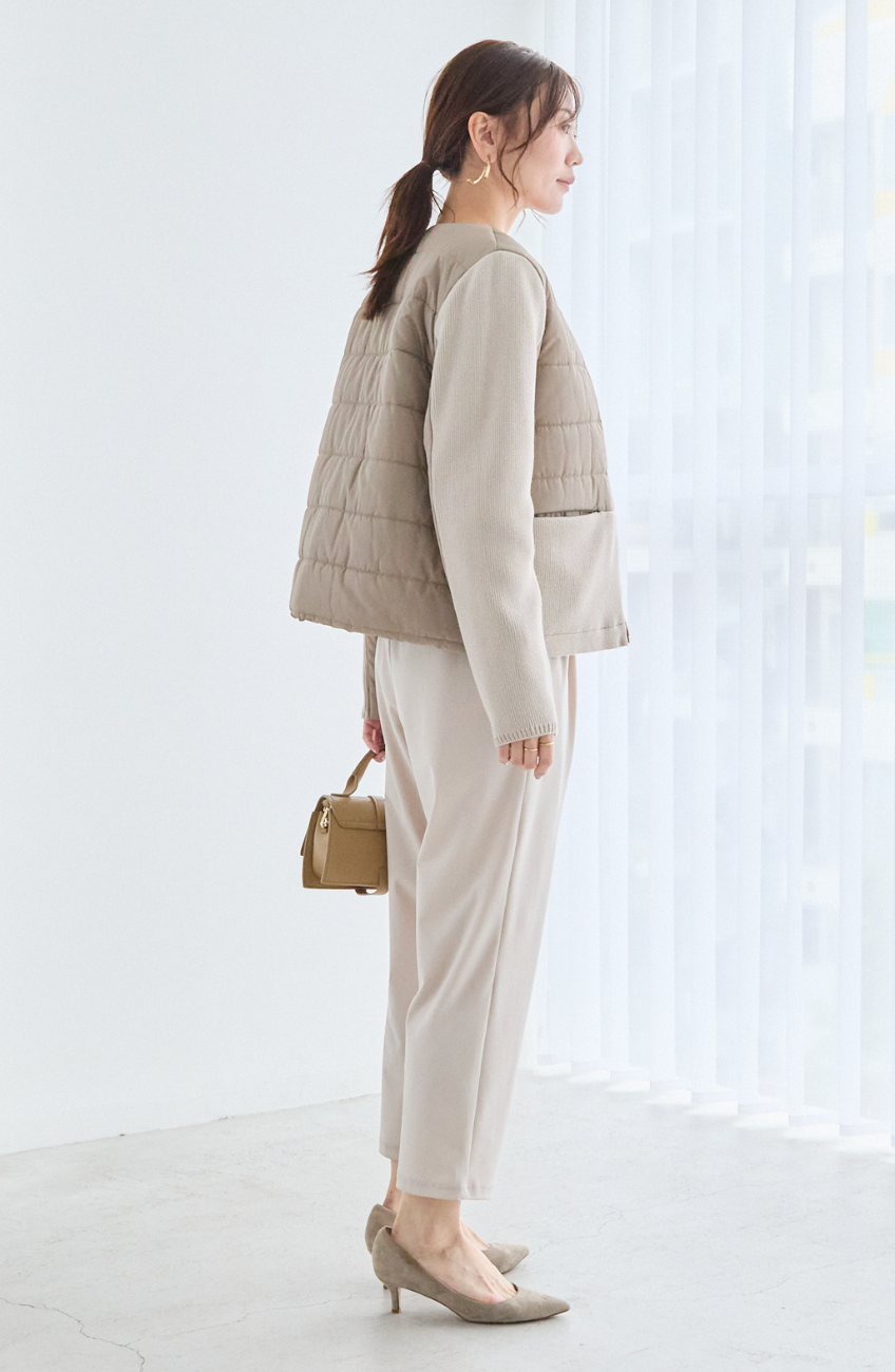 中綿×ニット切替ノーカラージャケット