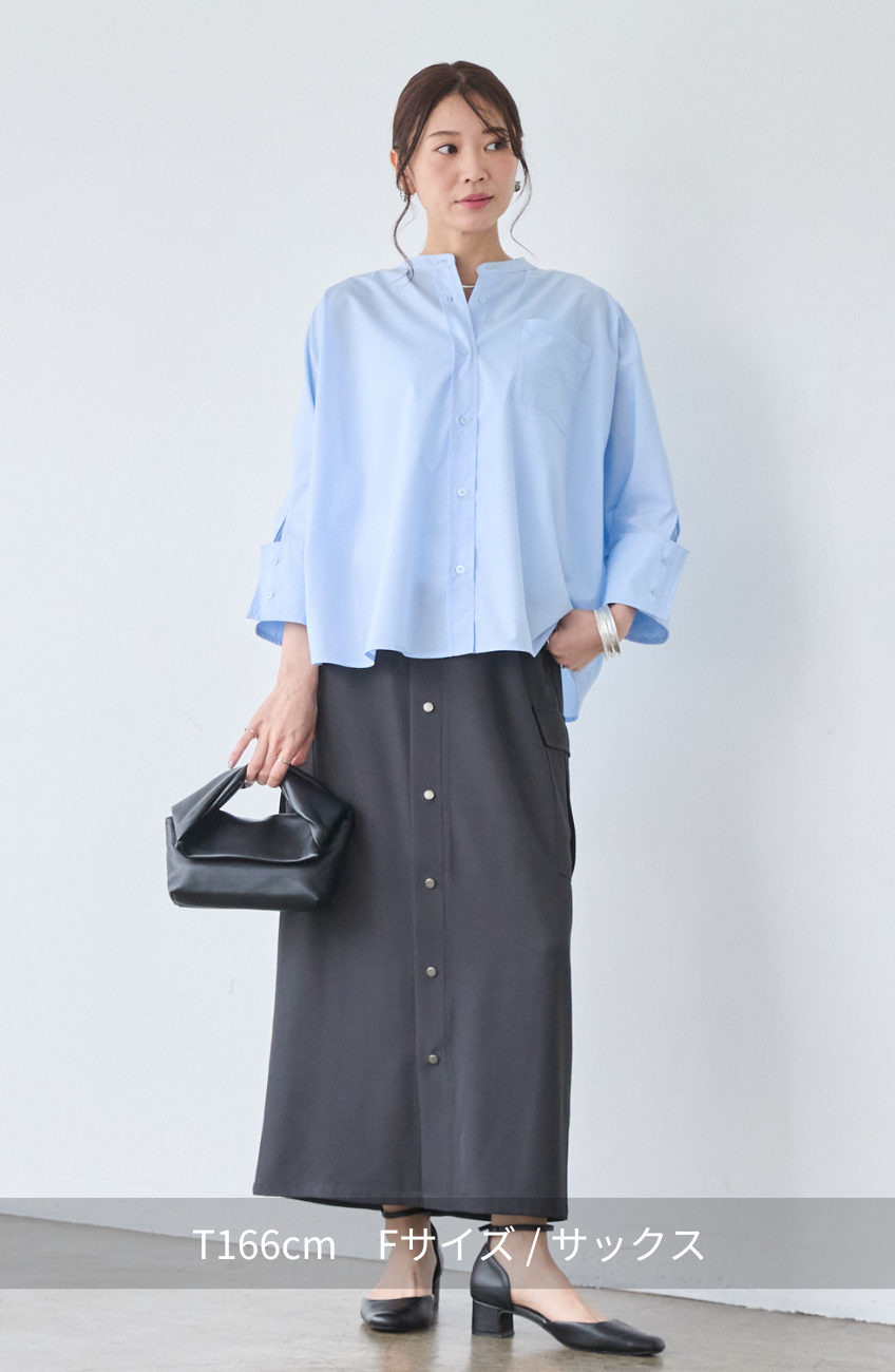 [acoさんコラボ] ノーカラーダブルカフスブラウス