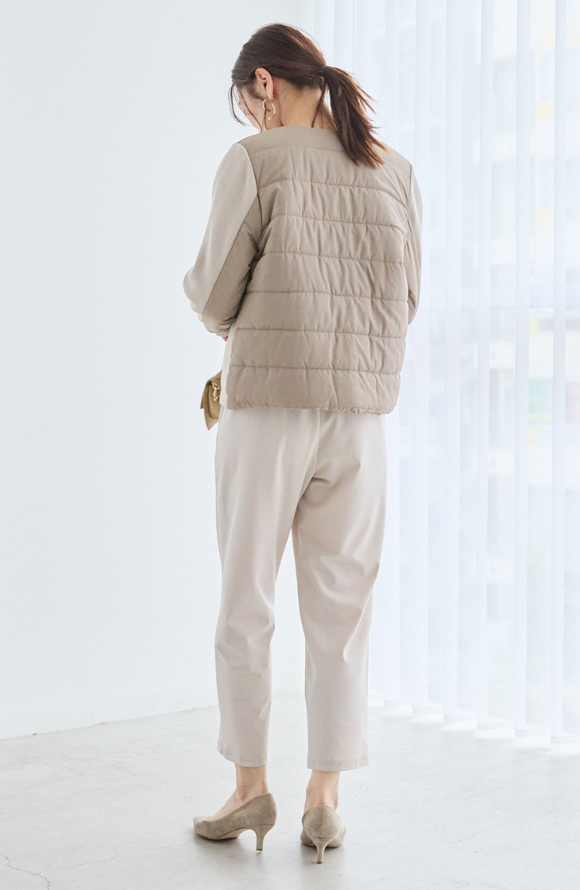 中綿×ニット切替ノーカラージャケット