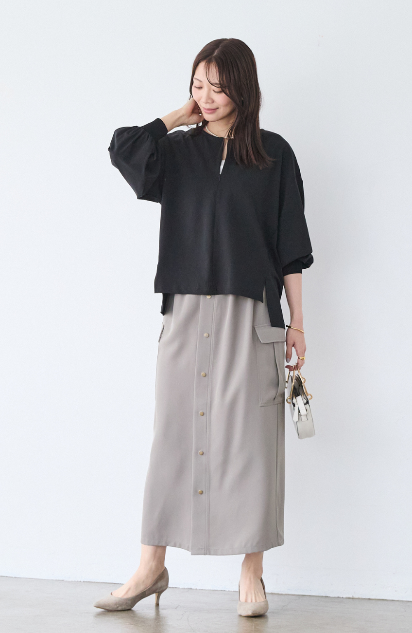 クレープドットボタンスカート