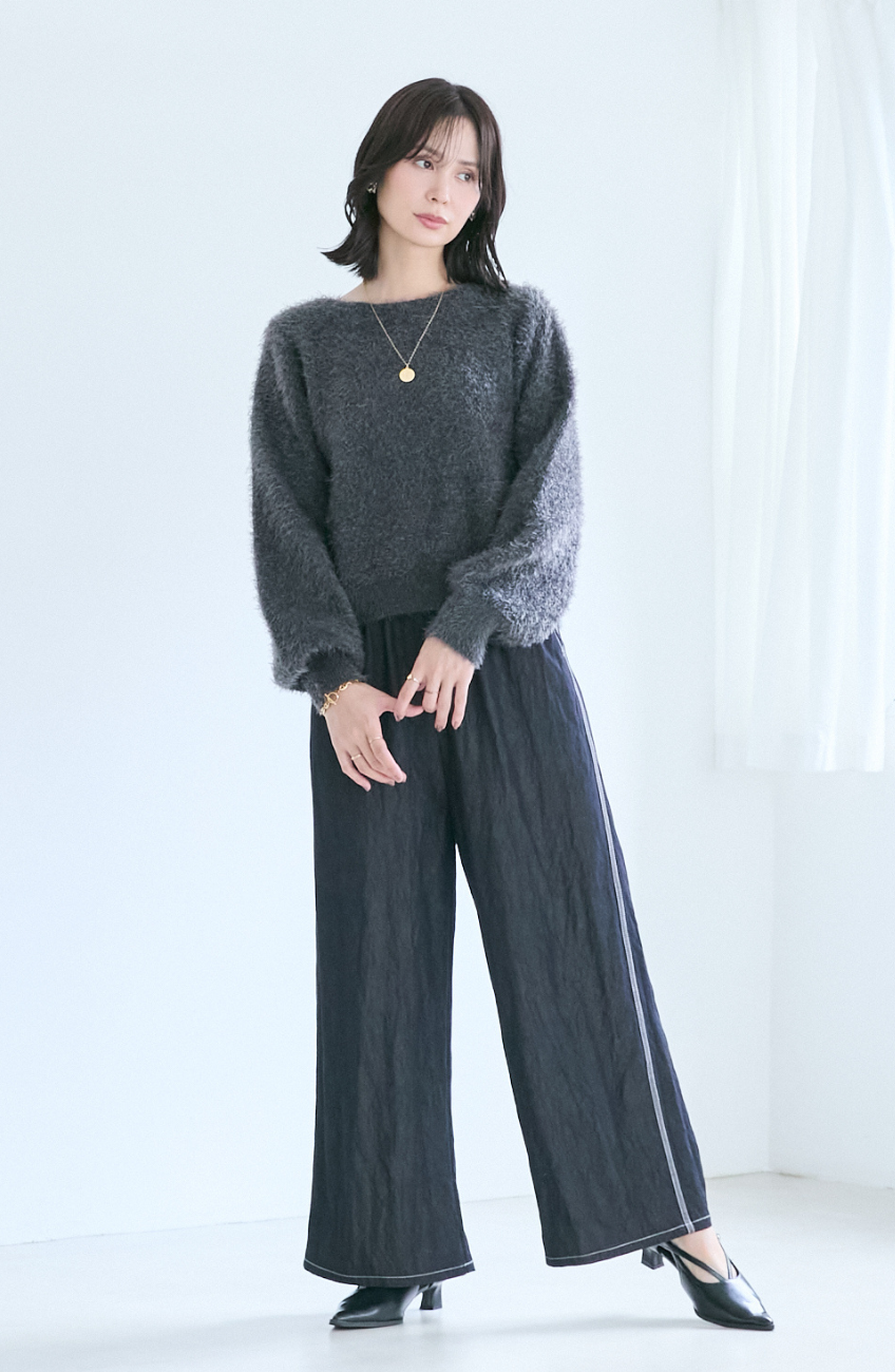 ダブルフェイスシャギーランタンスリーブプルオーバー