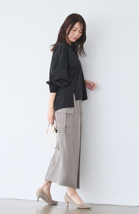 クレープドットボタンスカート