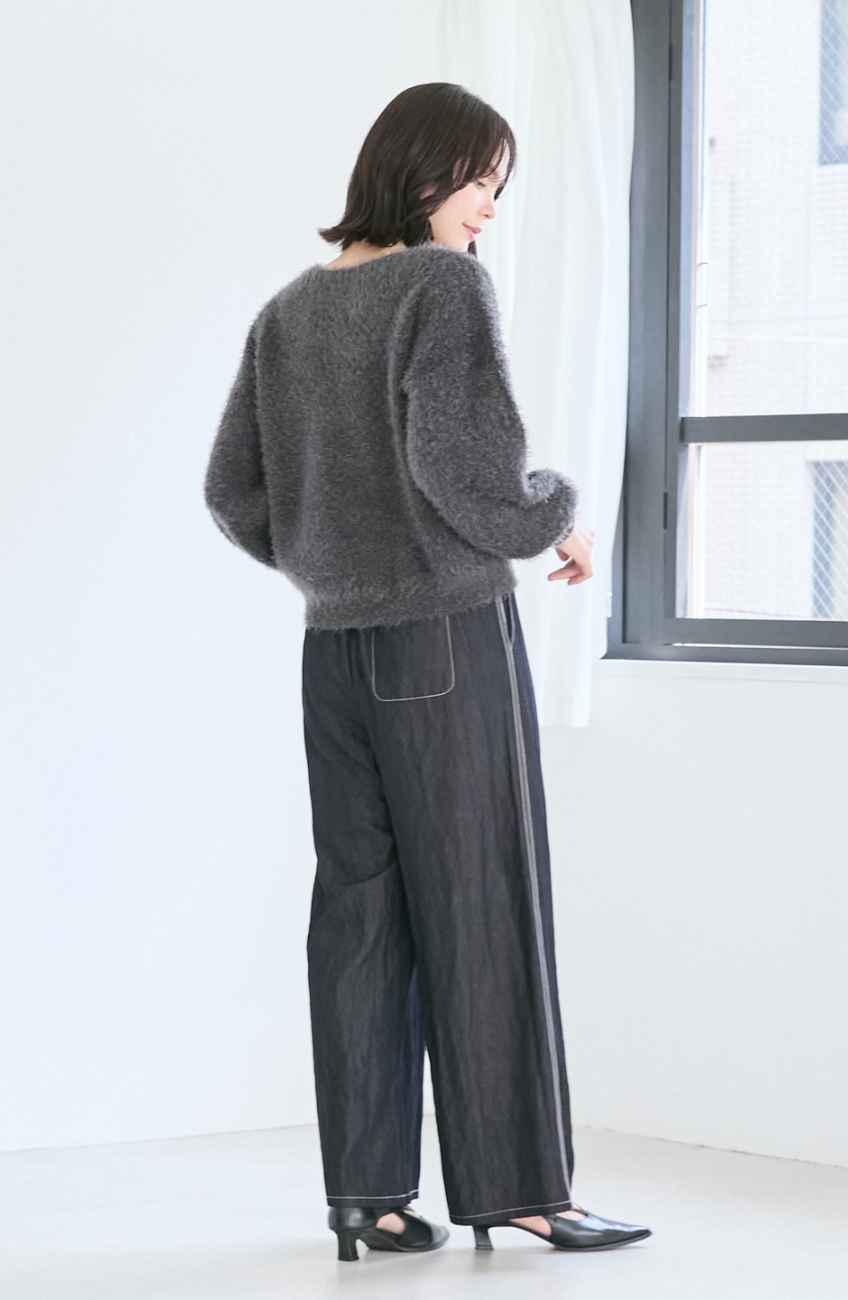 ダブルフェイスシャギーランタンスリーブプルオーバー