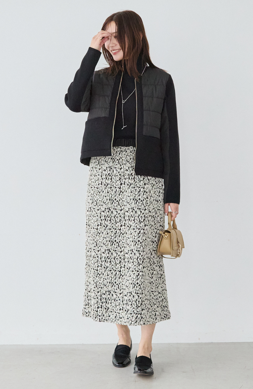 中綿×ニット切替ノーカラージャケット