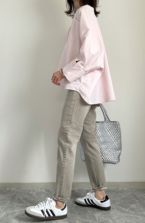 [acoさんコラボ] ノーカラーダブルカフスブラウス