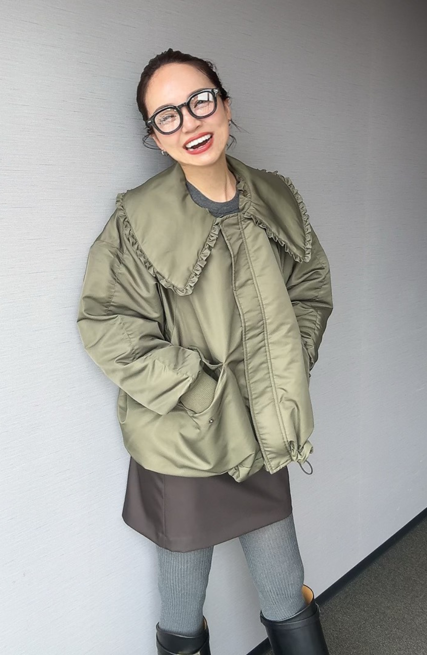[春名 亜美さんコラボ] フリルカラー2WAYダウンジャケット