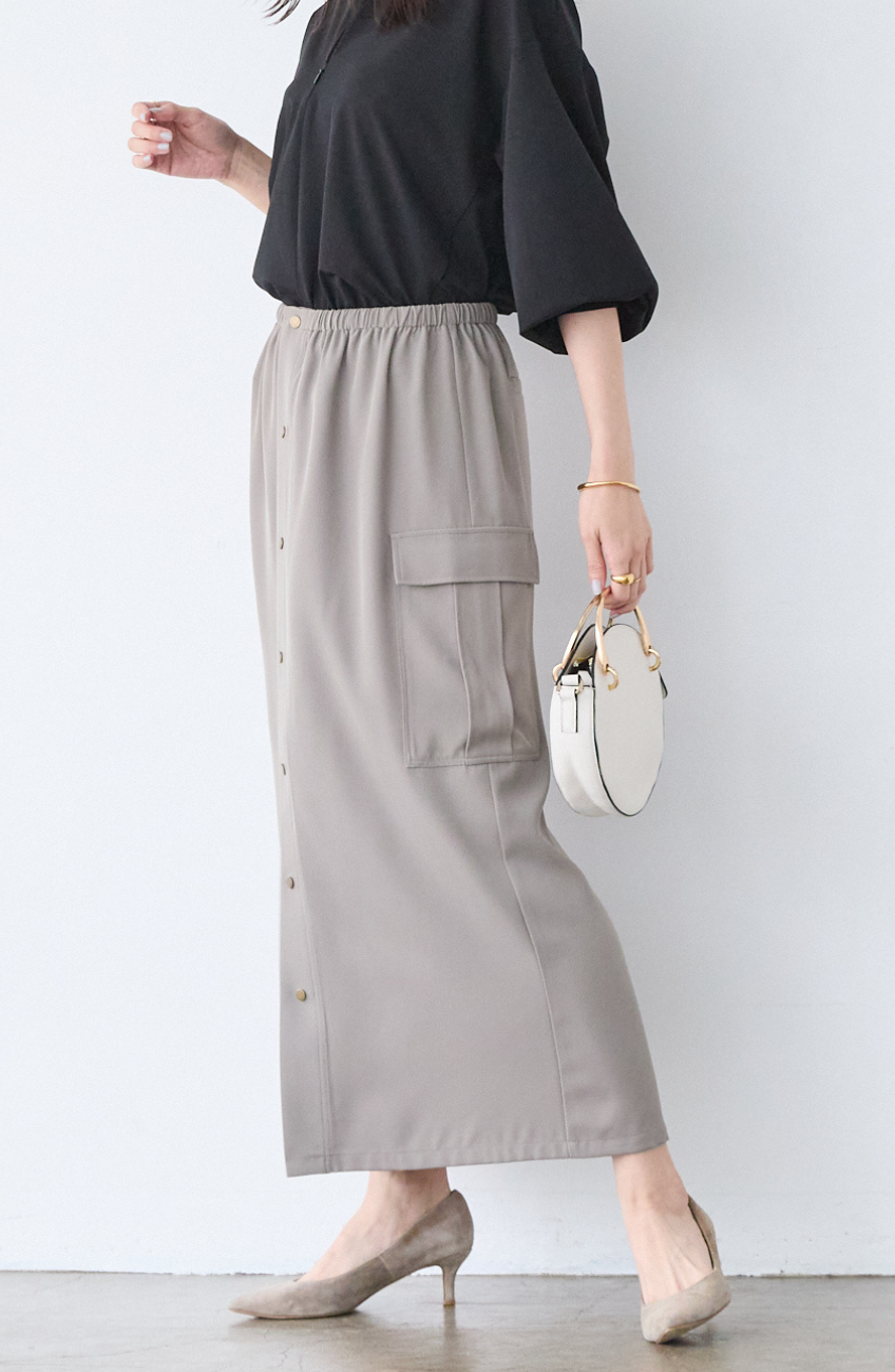 クレープドットボタンスカート