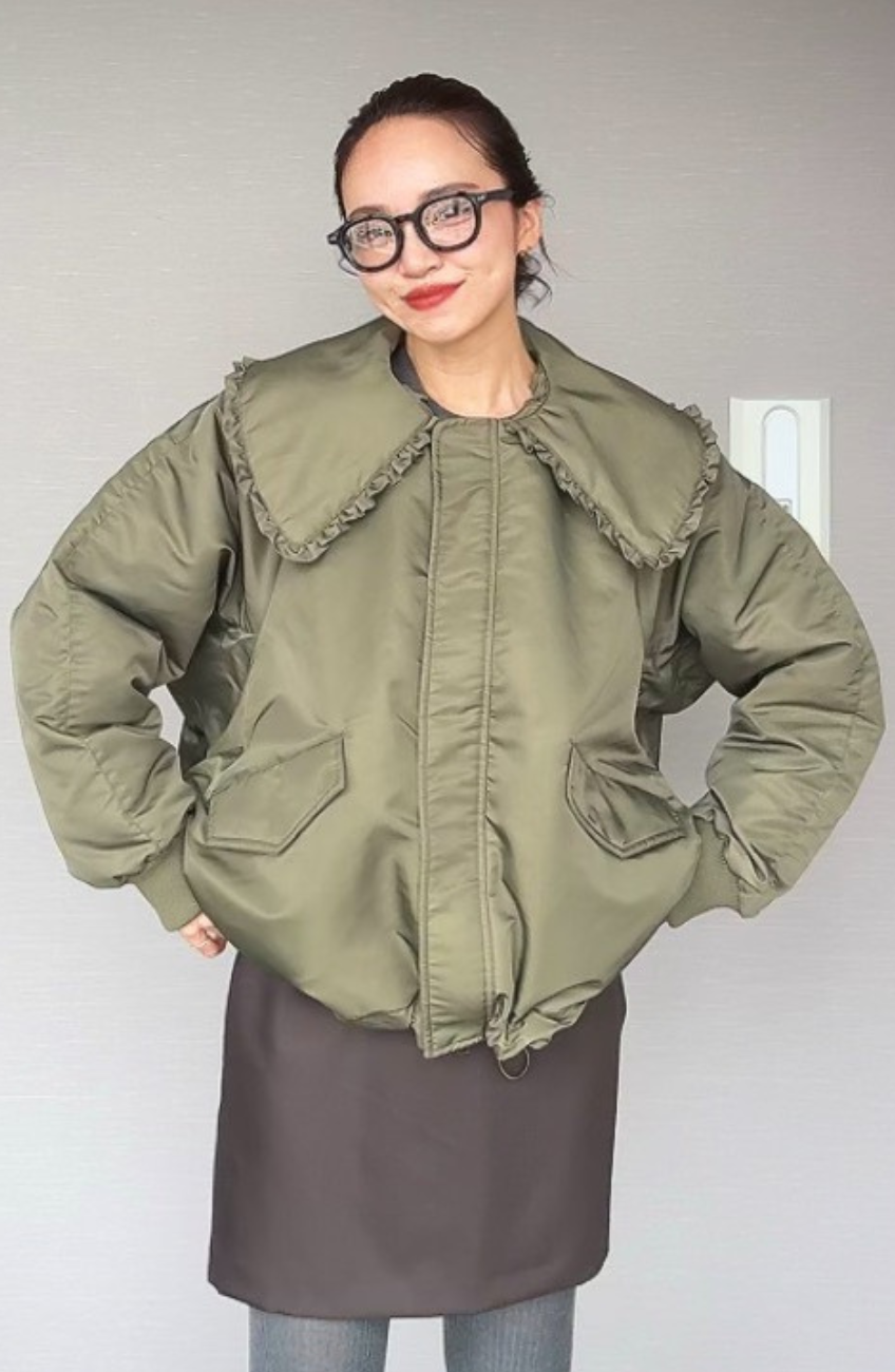 [春名 亜美さんコラボ] フリルカラー2WAYダウンジャケット
