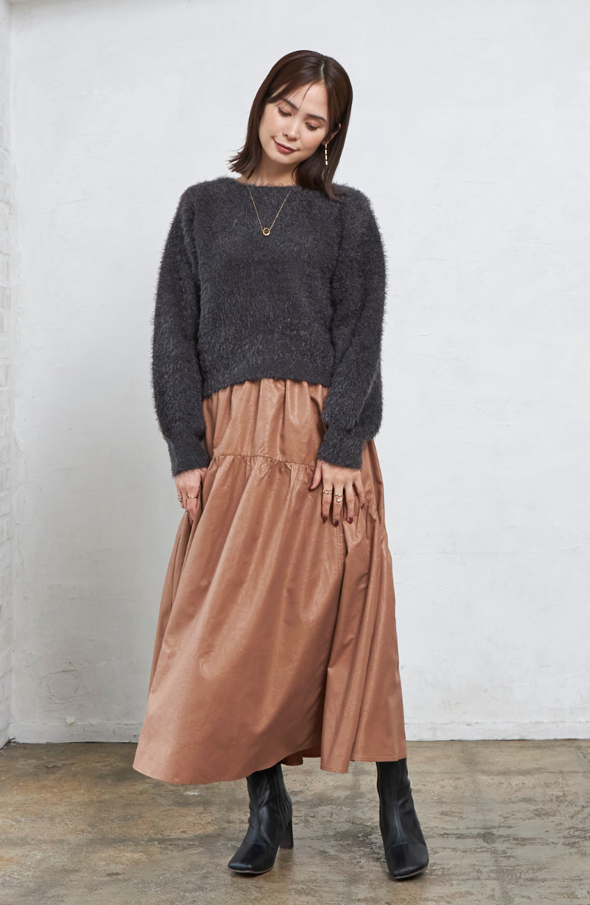 ダブルフェイスシャギーランタンスリーブプルオーバー