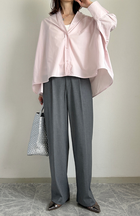 [acoさんコラボ] ノーカラーダブルカフスブラウス