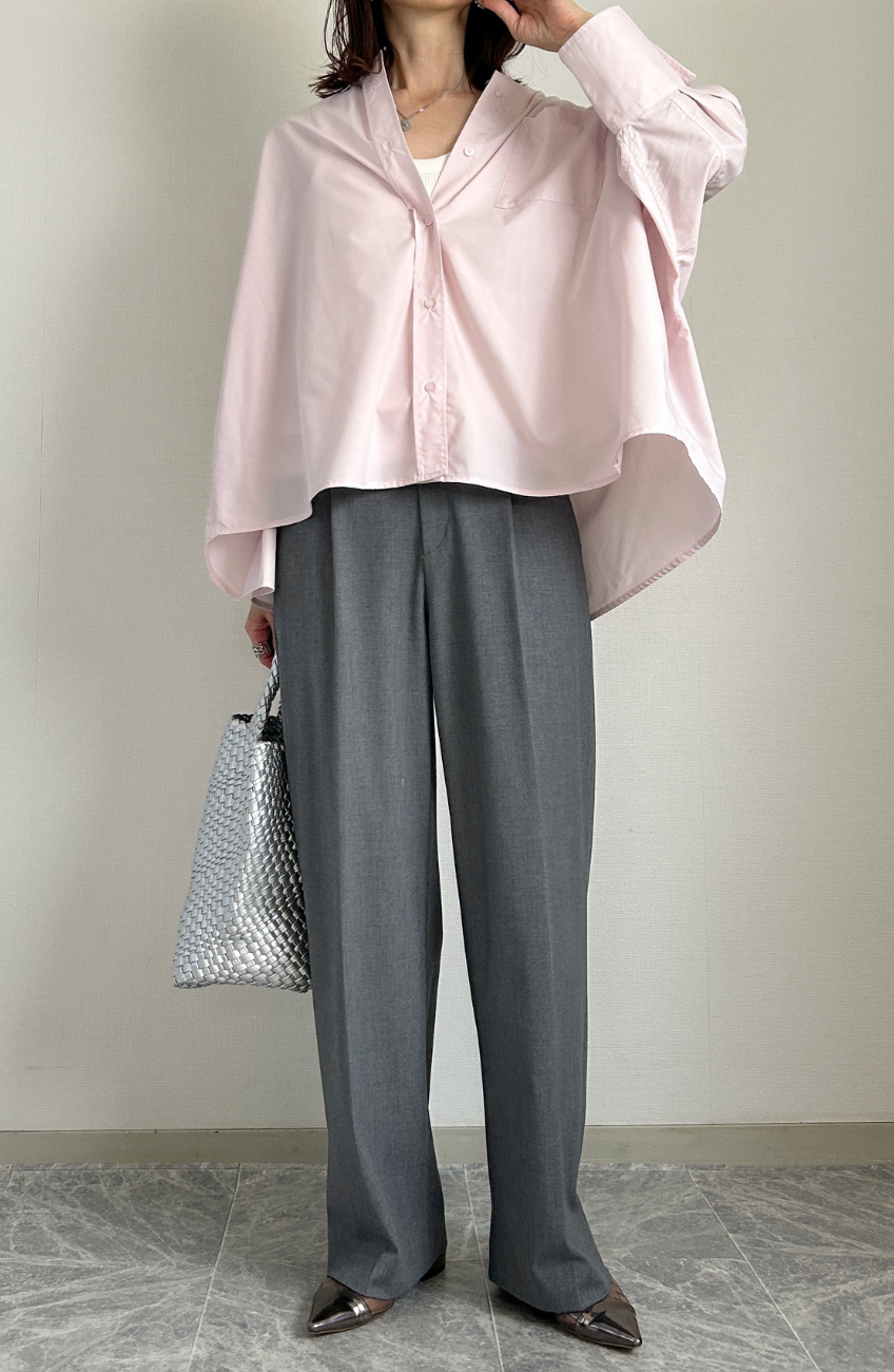 [acoさんコラボ] ノーカラーダブルカフスブラウス