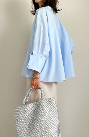 [acoさんコラボ] ノーカラーダブルカフスブラウス