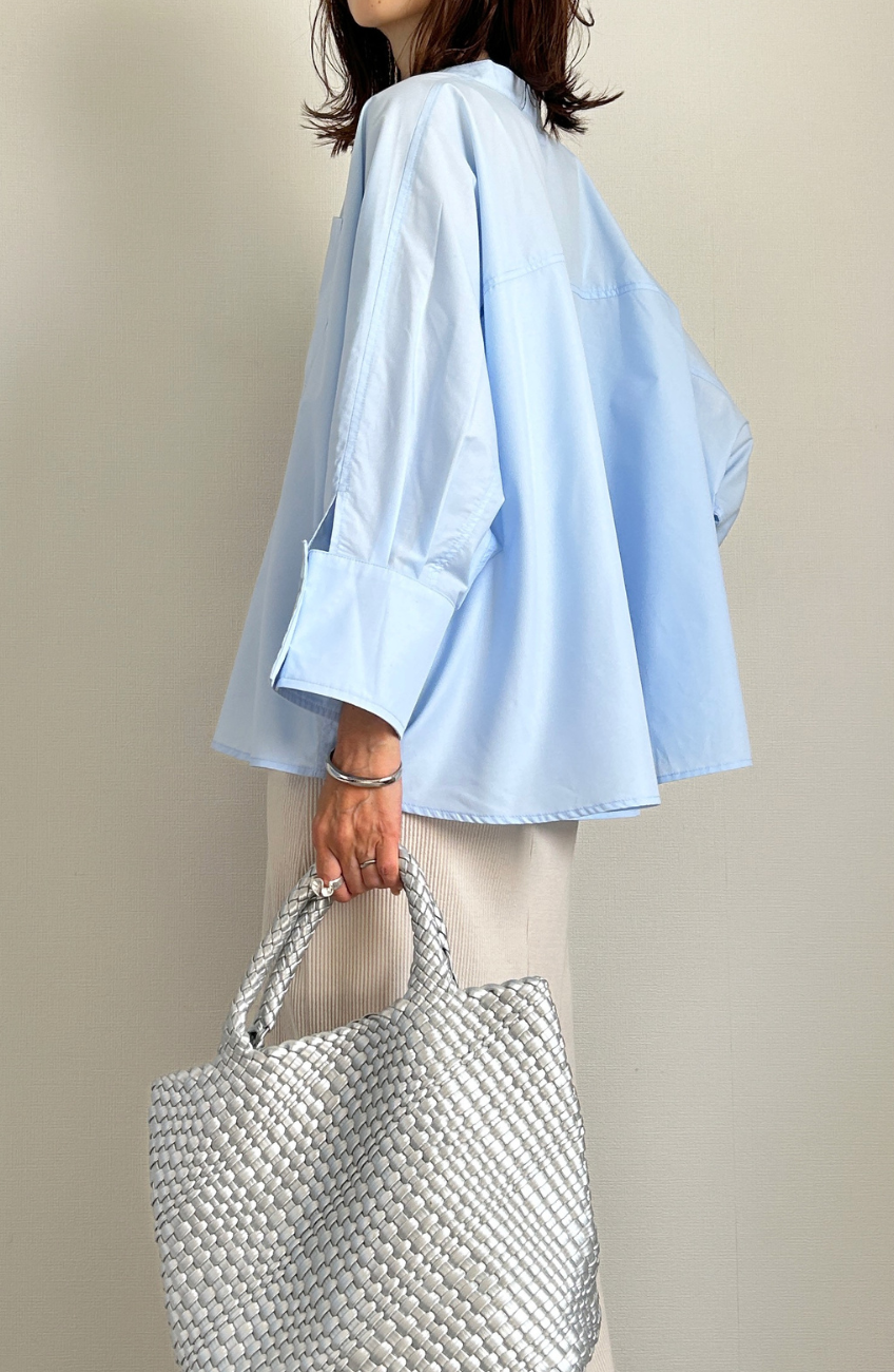 [acoさんコラボ] ノーカラーダブルカフスブラウス