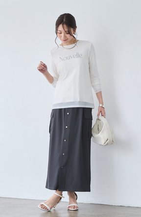 クレープドットボタンスカート