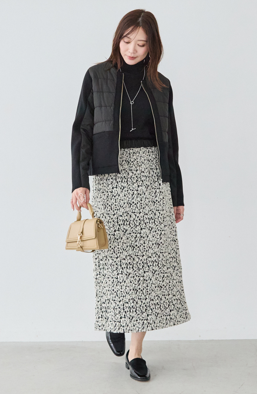 中綿×ニット切替ノーカラージャケット