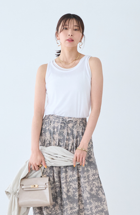 シアーフライス×チュールレイヤードタンクトップ
