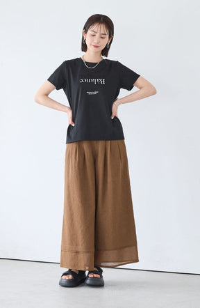 [コーデSET] ドライコットンエンボス×箔ロゴTシャツ＋ドライエステルライン切替パンツ