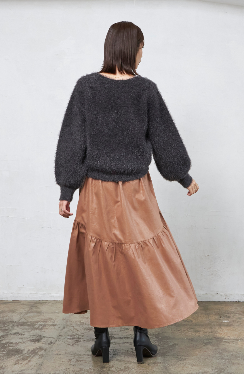 ダブルフェイスシャギーランタンスリーブプルオーバー
