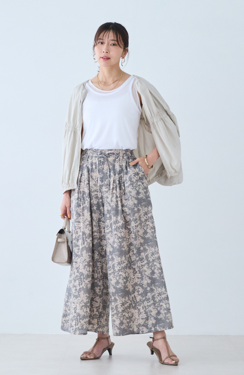 シアーフライス×チュールレイヤードタンクトップ