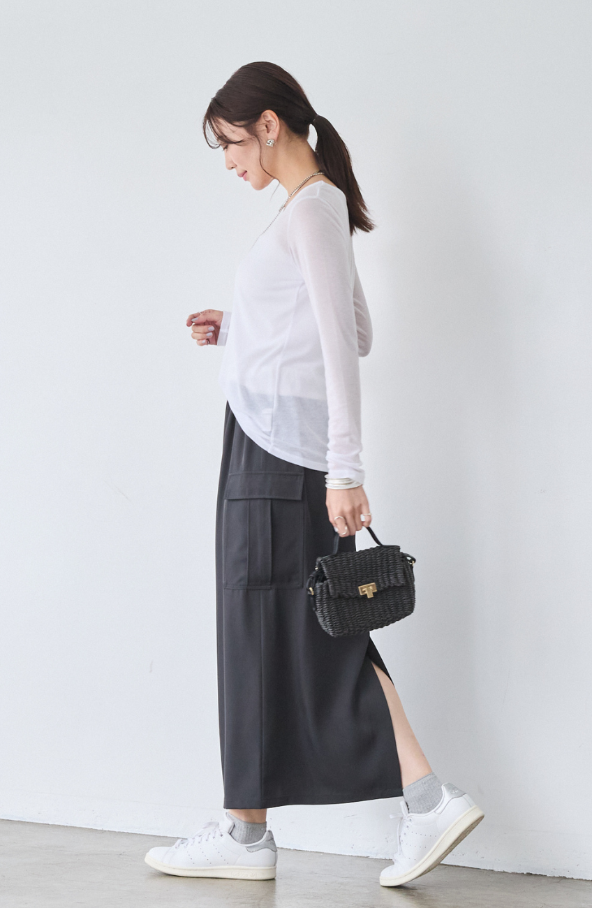 クレープドットボタンスカート