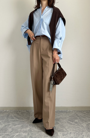 [acoさんコラボ] ノーカラーダブルカフスブラウス