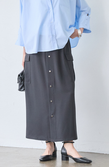 クレープドットボタンスカート