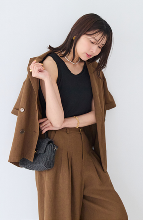 シアーフライス×チュールレイヤードタンクトップ
