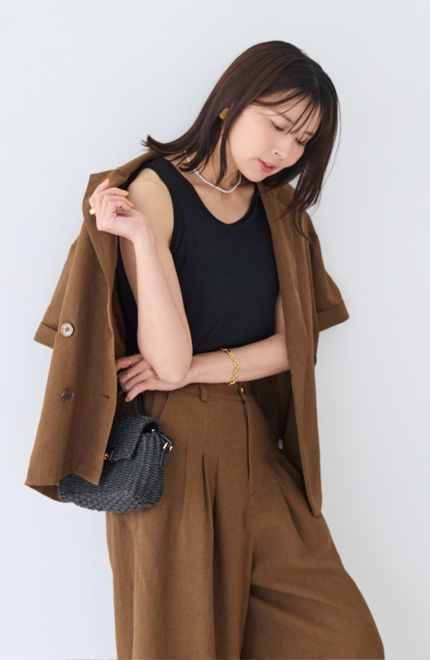 シアーフライス×チュールレイヤードタンクトップ