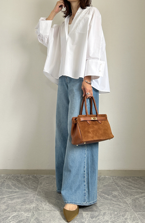 [acoさんコラボ] ノーカラーダブルカフスブラウス