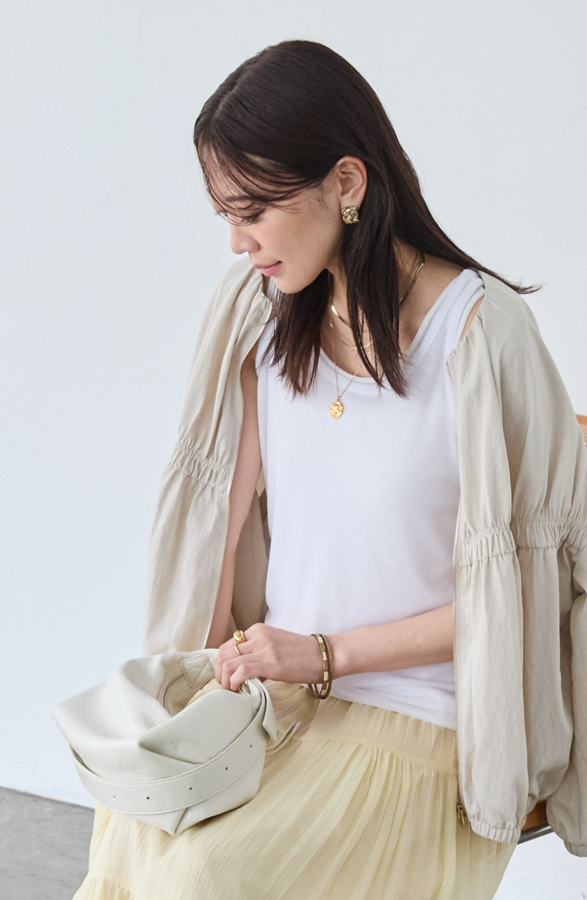 シアーフライス×チュールレイヤードタンクトップ