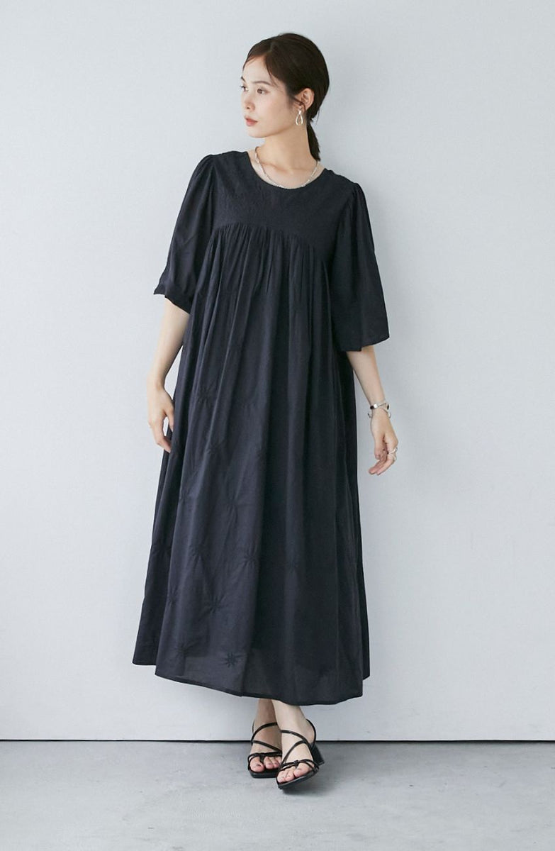 極美品 PAULE KA 定価115,000円 ウエストリボン ワンピース Dark Angel ボリューム袖 ワンピース レディース シボ加工