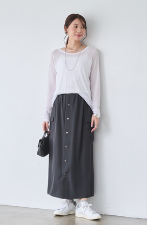 クレープドットボタンスカート