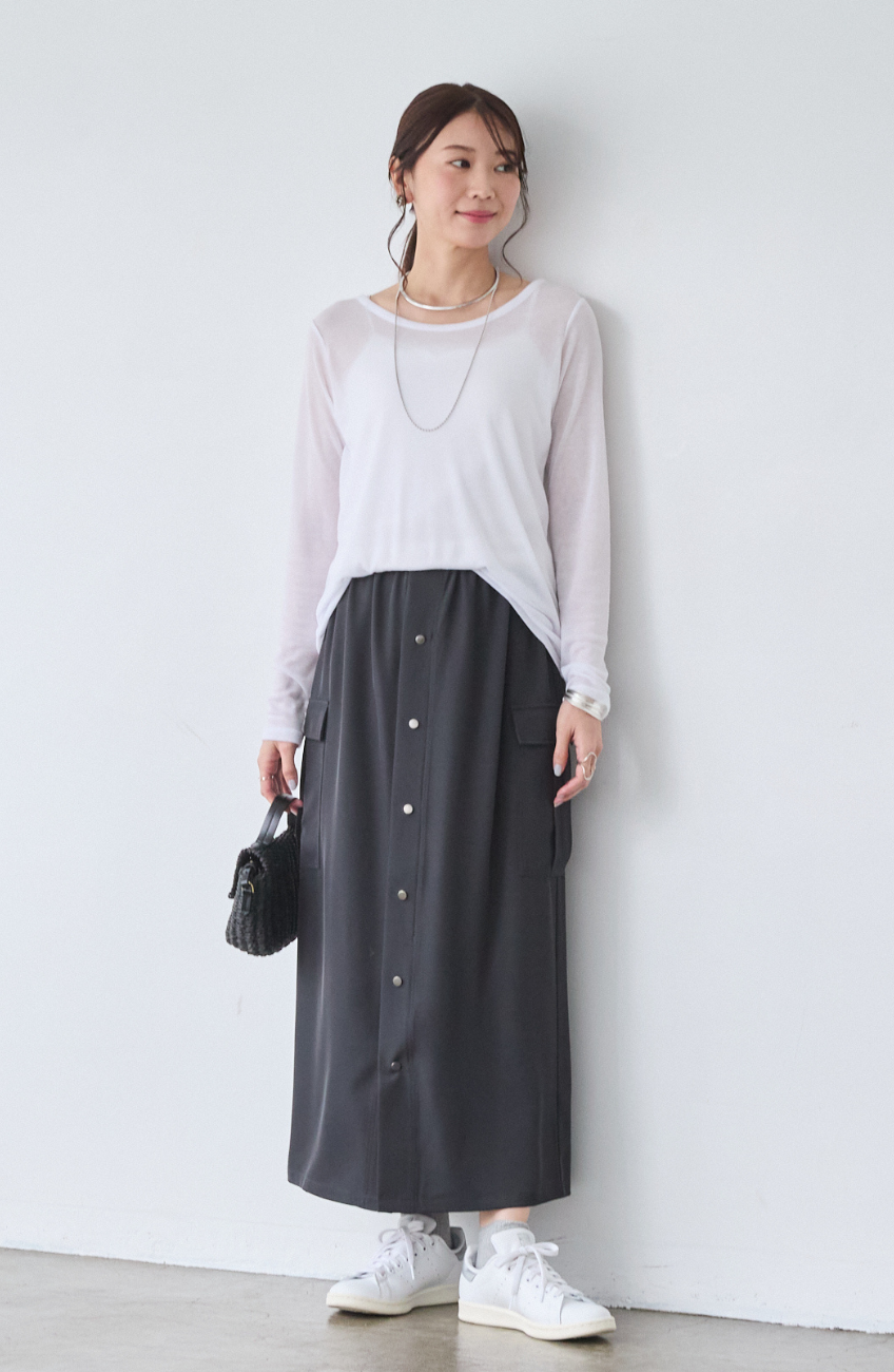 クレープドットボタンスカート