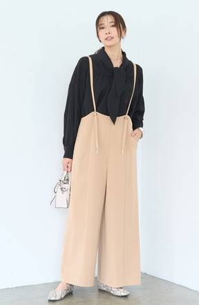 [コーデSET] シルクライクボウタイブラウス＋EC限定 TRドロストオールインワン