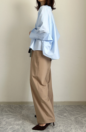 [acoさんコラボ] ノーカラーダブルカフスブラウス