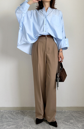 [acoさんコラボ] ノーカラーダブルカフスブラウス