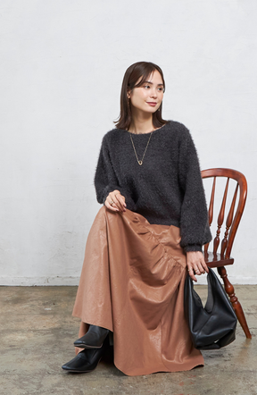 ダブルフェイスシャギーランタンスリーブプルオーバー