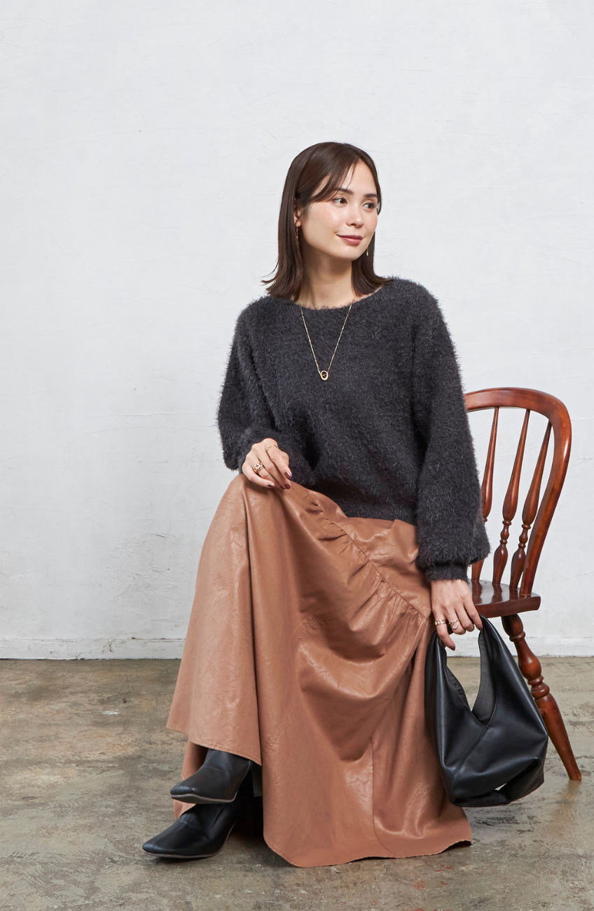 ダブルフェイスシャギーランタンスリーブプルオーバー
