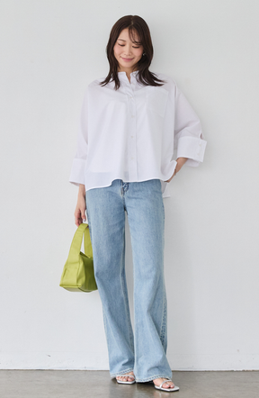 [acoさんコラボ] ノーカラーダブルカフスブラウス