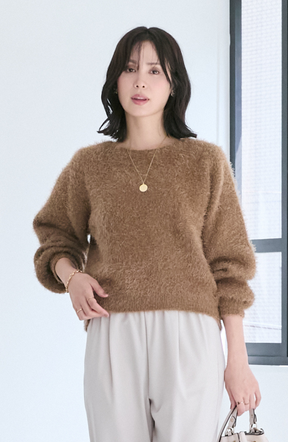 ダブルフェイスシャギーランタンスリーブプルオーバー