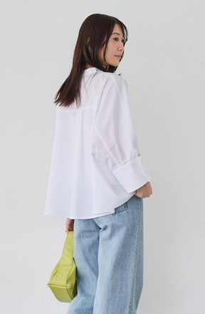 [acoさんコラボ] ノーカラーダブルカフスブラウス