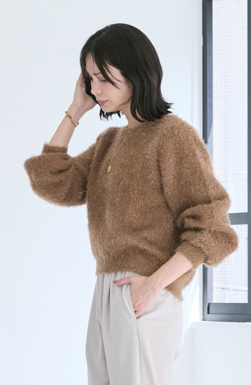 ダブルフェイスシャギーランタンスリーブプルオーバー