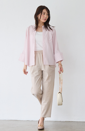 [acoさんコラボ] ノーカラーダブルカフスブラウス